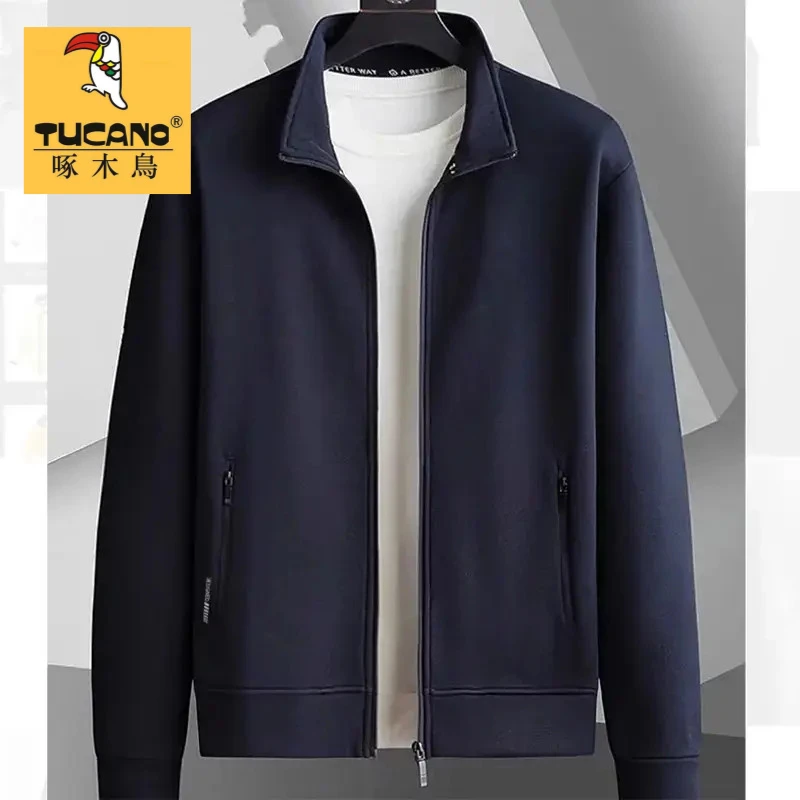 【啄木鸟】休闲外套男宽松百搭开衫立领夹克纯色简约拉链运动服