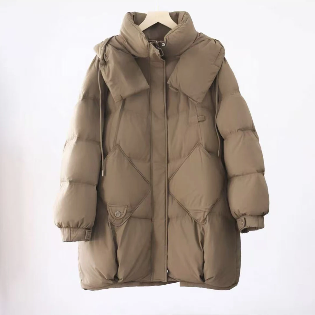 门店16&99！欧包羽绒服」90%鸭绒超厚保暖连帽长款外套女 M13912