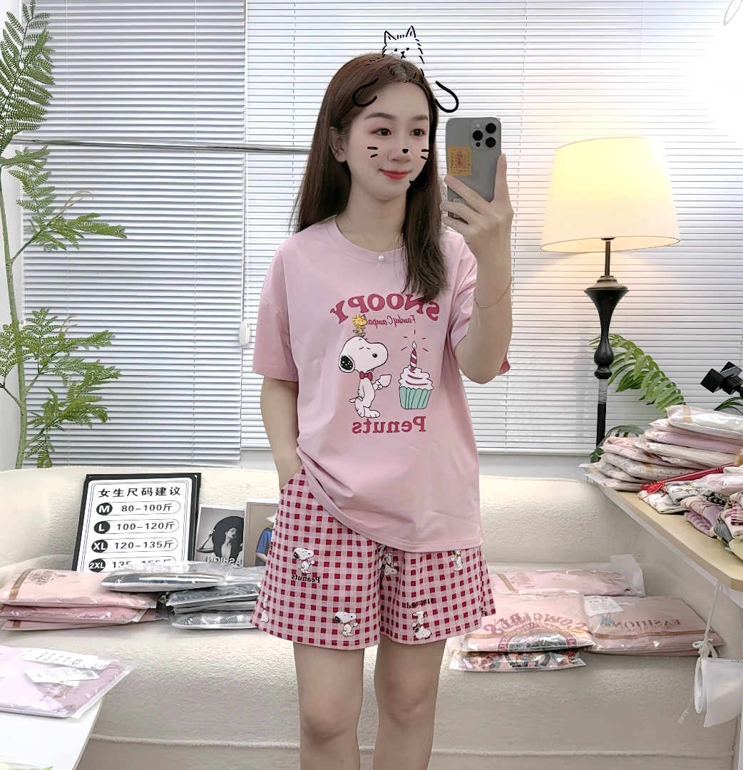 夏季女士冰爽棉短袖短裤家居服柔软休闲风