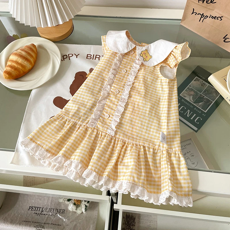 【现货】XQ259030夏季新款儿童连衣裙女童格子棉布裙女宝裙子