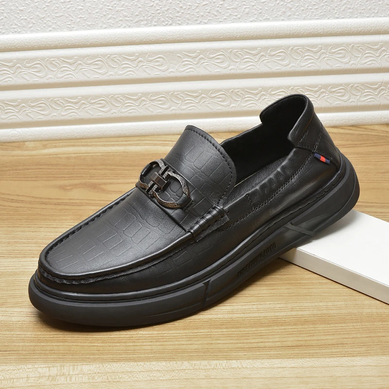 新款男士潮流软底乐福鞋休闲时尚百搭商务皮鞋真皮软面羊皮豆豆鞋