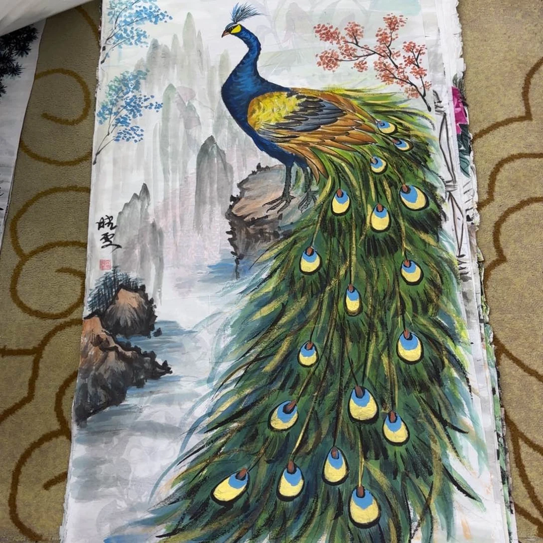 国画四尺作品花鸟童