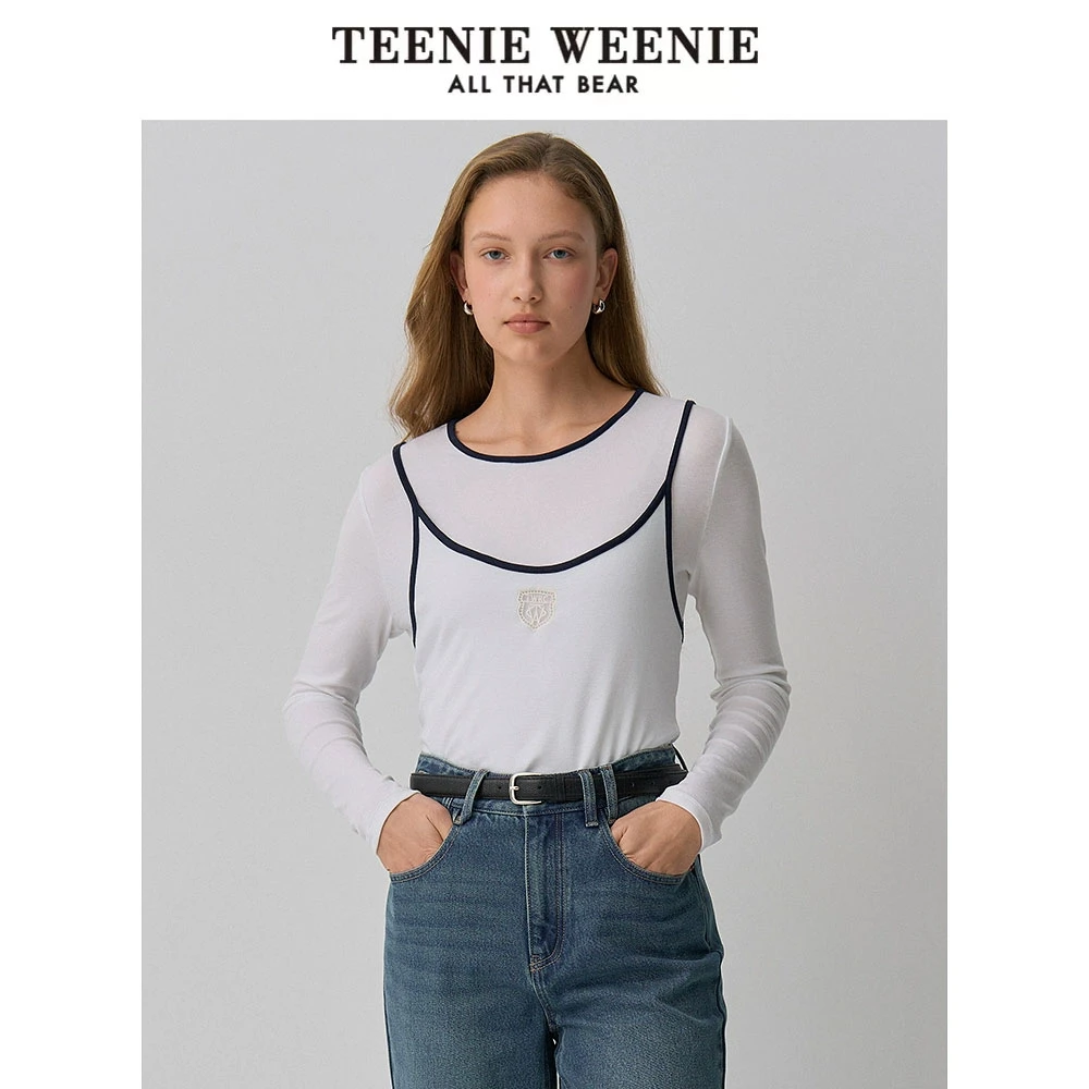 Teenie Weenie小熊25年春季新款假两件新派简约T恤女TTLA256305N