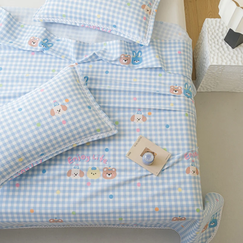 原棉老粗布三件套纯棉花边工艺款老粗布软凉席加厚防滑床单软凉席