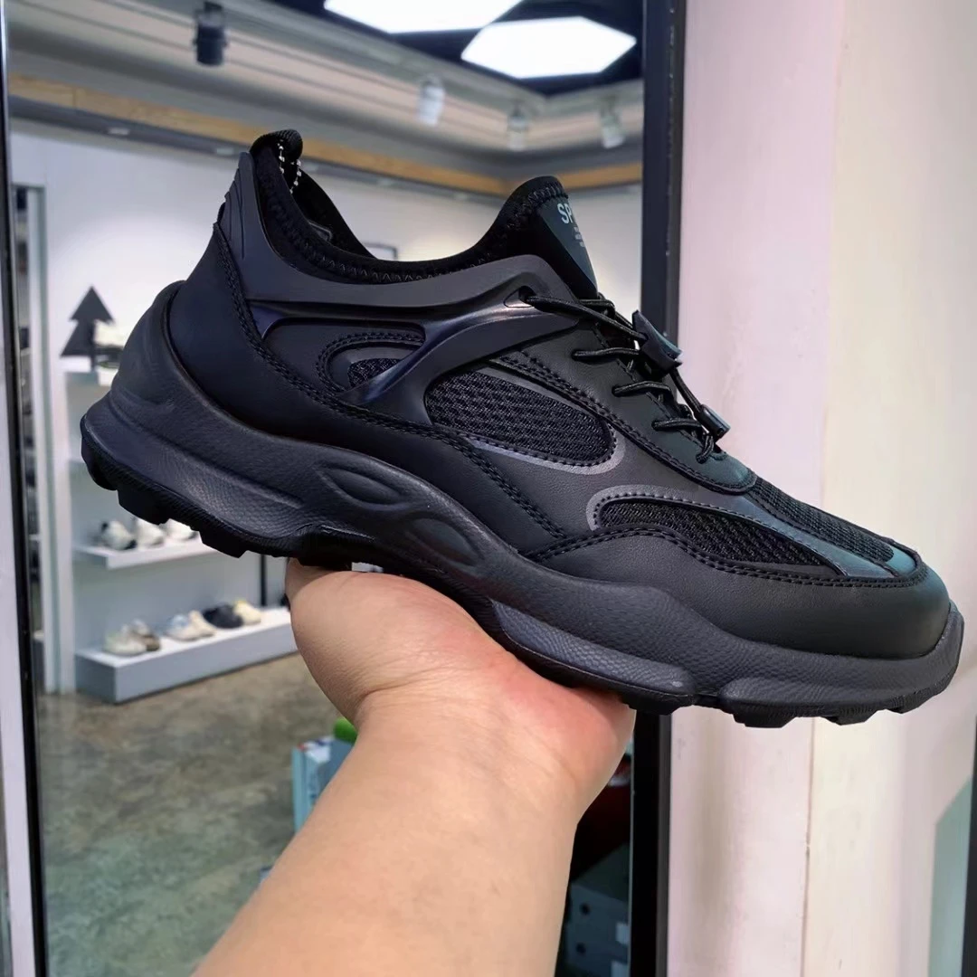 男鞋2025新款网面运动鞋透气黑色跑鞋男款百搭厚底时尚休闲鞋