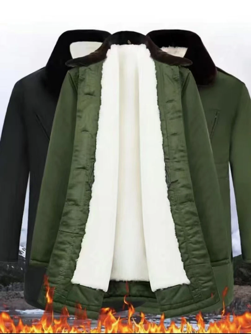 冬季羊皮毛军大衣中长款保暖加厚羊皮棉袄冷库防寒服羊毛男冬季