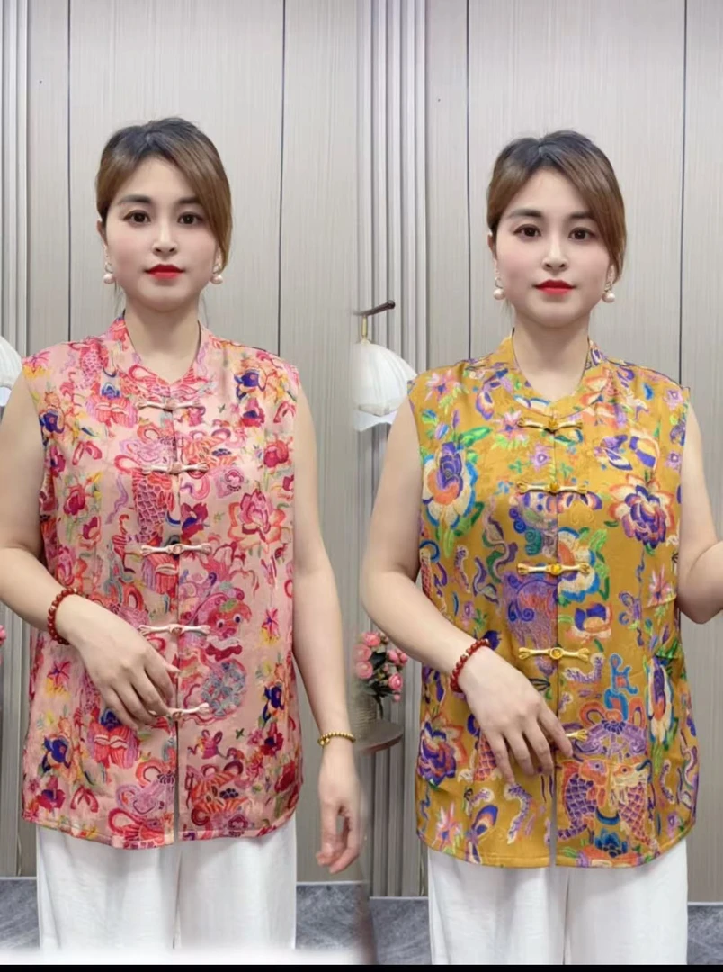 2025夏季新款图腾花图案马夹七分袖打底百搭民族风休闲时尚国风