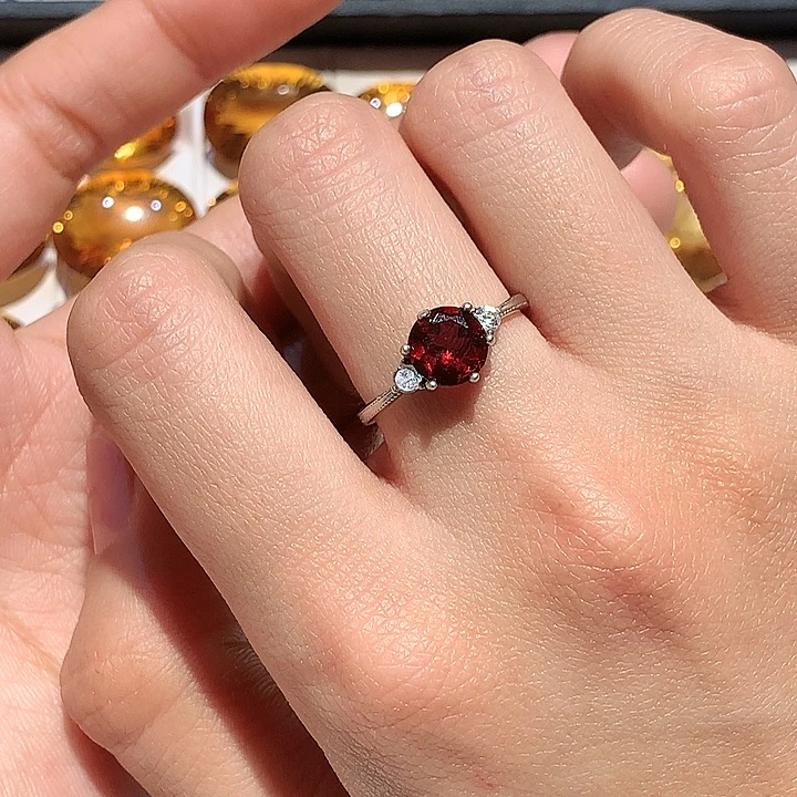 戒指石榴石银S925镶嵌