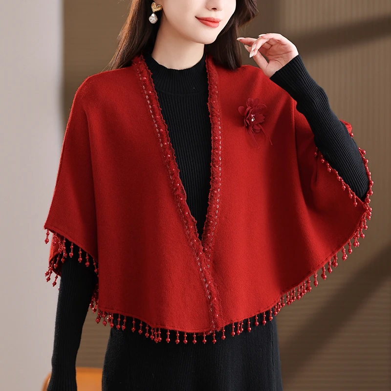 喜婆婆婚宴装2025新款短款披肩外搭气质优雅端庄大气妈妈毛衣外套