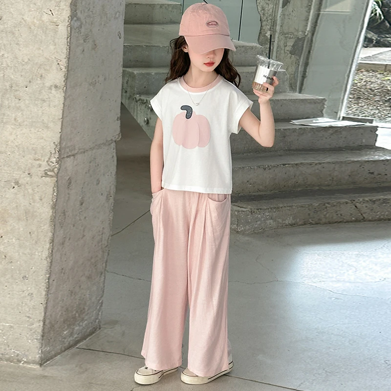 女童夏季套装2025新款洋气时尚高品质棉质两件套6-12岁中大童夏款