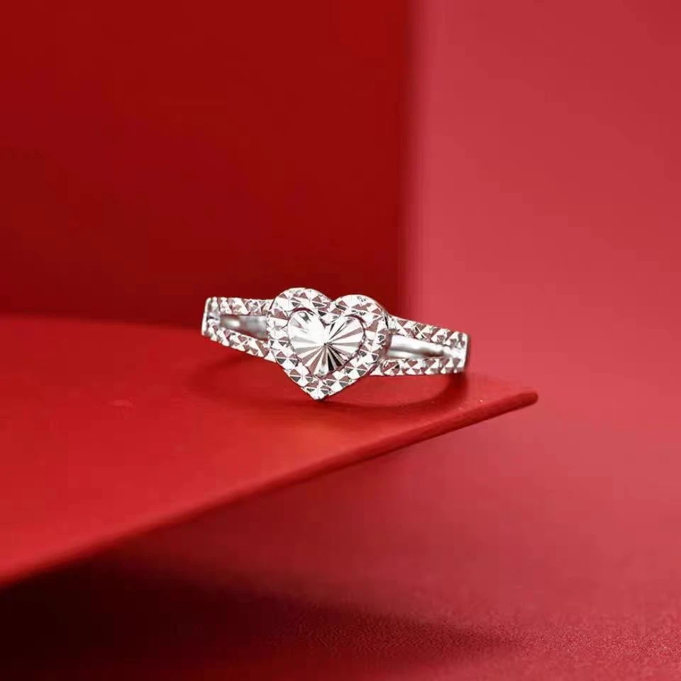 足银戒指 足银s9999 爱心开口 戒指