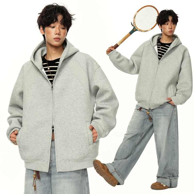 秋季美式休闲宽松开衫款连帽卫衣男士时尚潮流百搭ins风上衣外套