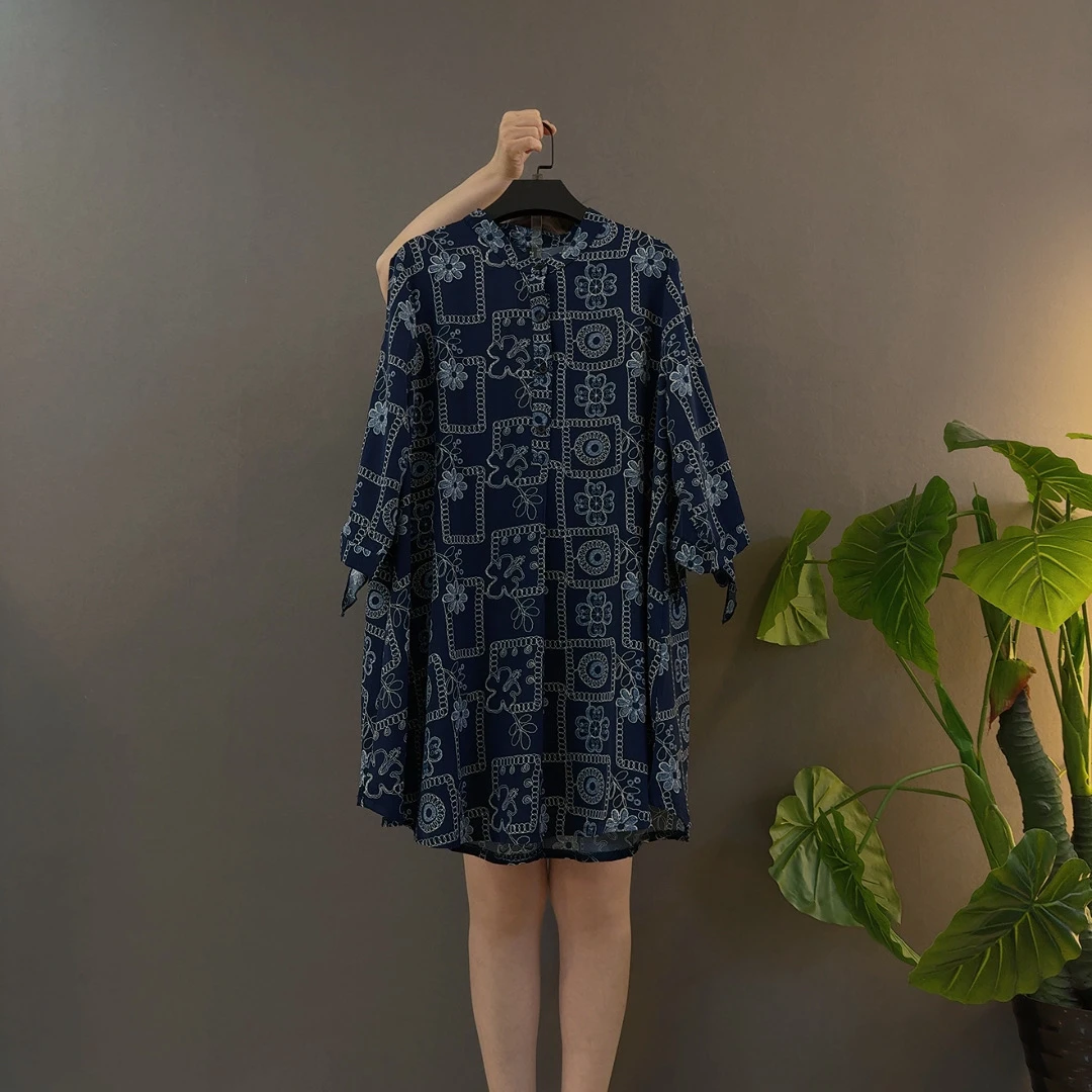 胖妹妹气质纱料长款衬衫裙遮肉显瘦宽松洋气春季上衣