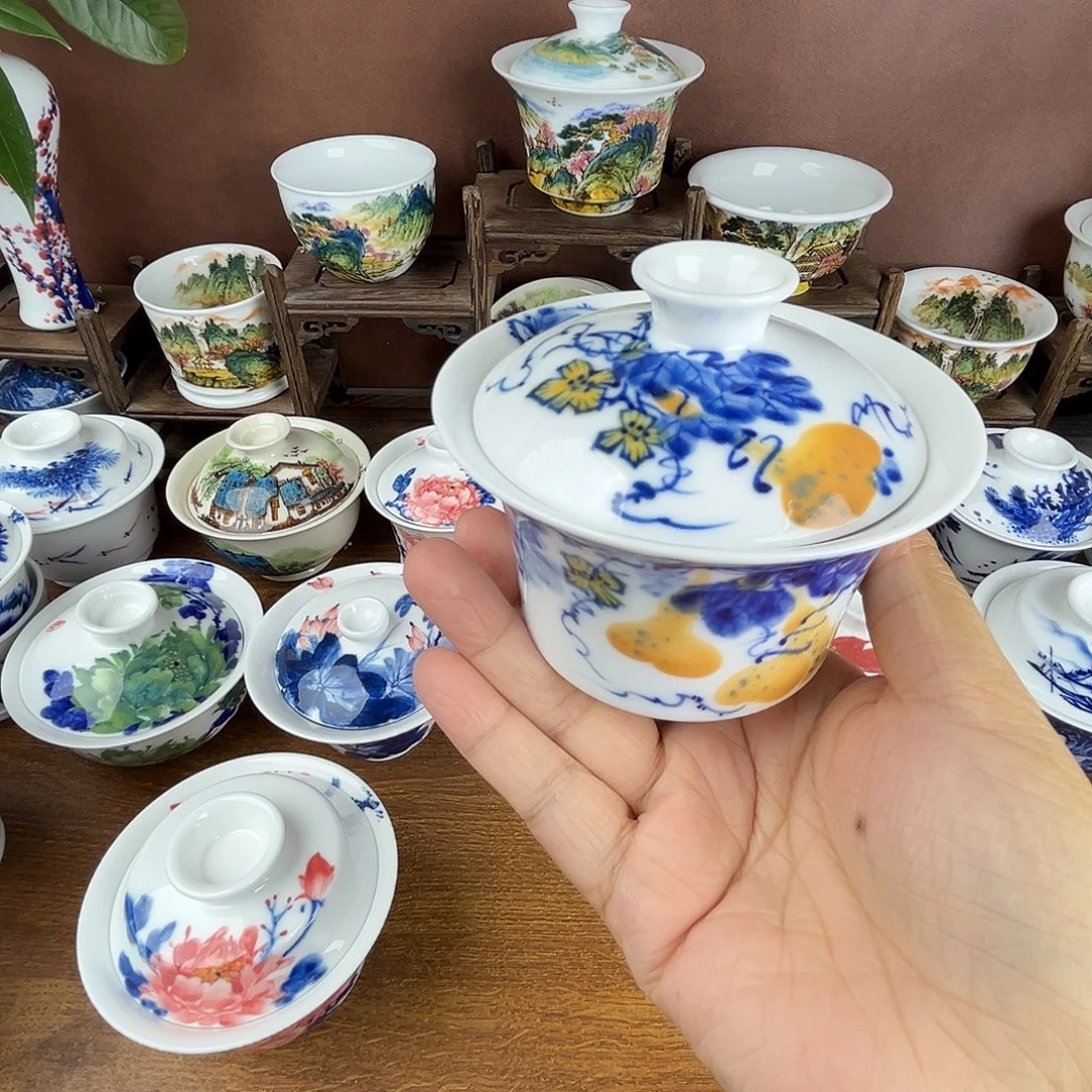 忠意堂釉下彩葫芦盖碗