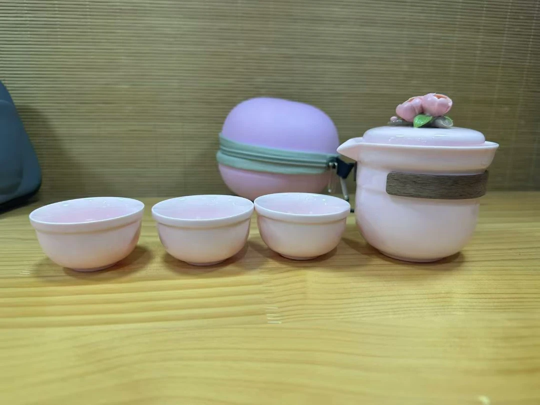 陶瓷手捏花粉色旅行快客杯YY4451