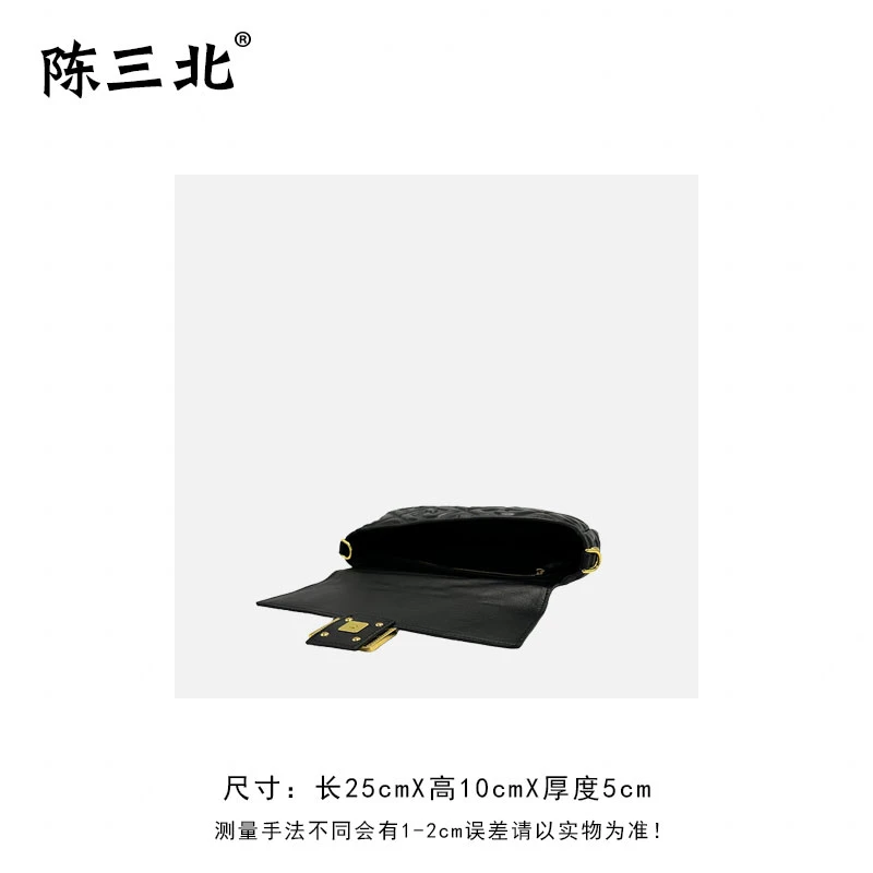 陈三北BBL196【翻盖法棍包】黑色-牛皮-金扣 高级感斜挎百搭女包