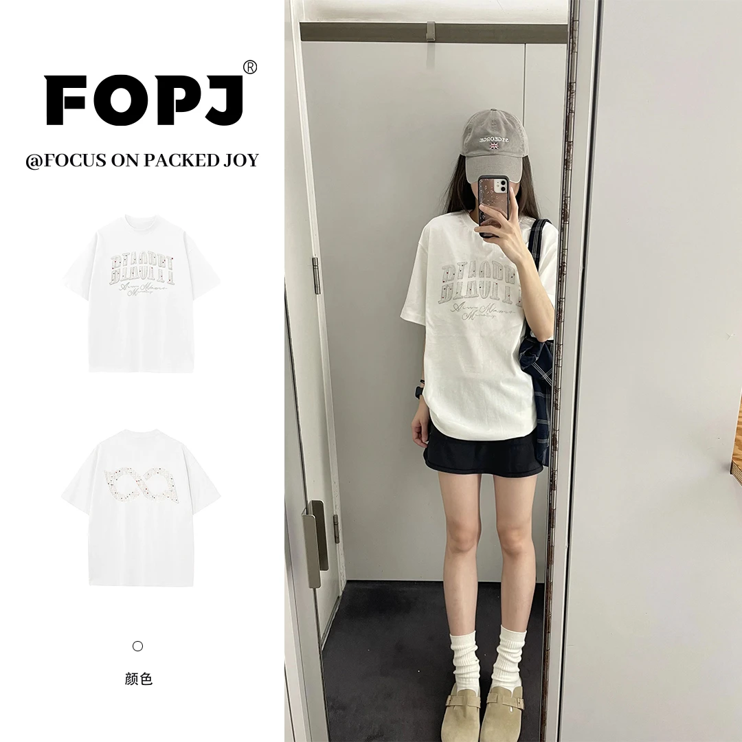 FOPJ韩版刺绣纯棉短袖T恤女夏季设计感小众慵懒风时尚半袖上衣ins
