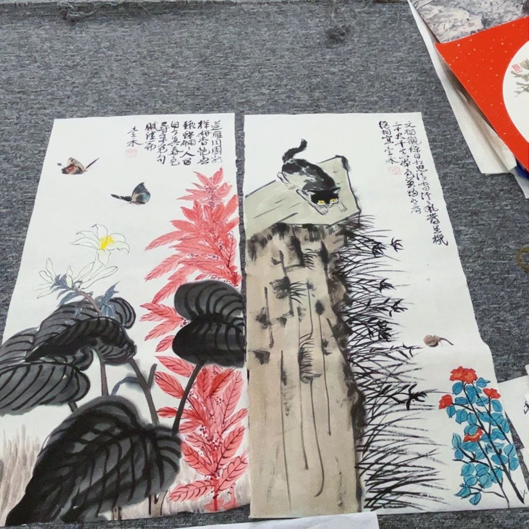 国画姚贵老师四尺四开绘画微瑕两张介意慎拍