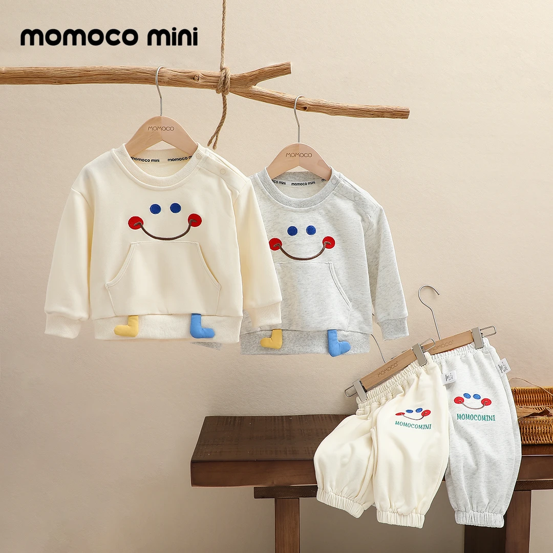 MOMOCOmini春秋季婴童笑脸印花趣味男女宝卫衣套装97310578003&4