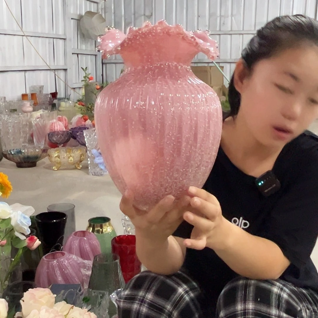水晶花瓶粉色大浪花