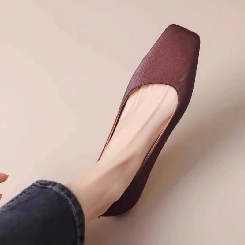 软羊皮手工女鞋方头软底显瘦平底女鞋法式复古单鞋2025年春夏新款