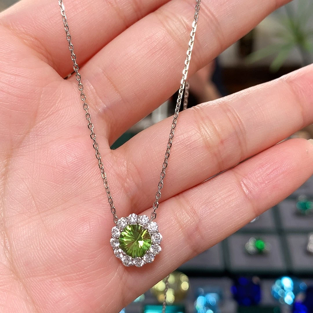 橄榄石银S925镶嵌项链橄榄石项链