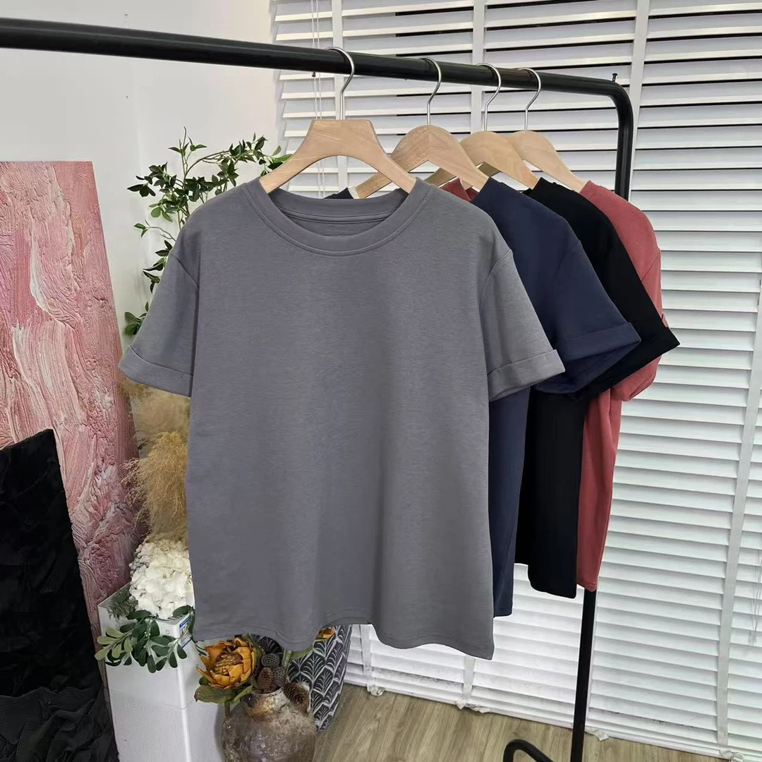 日系好面料「舒适圆领多色套头」短袖T恤女E5466
