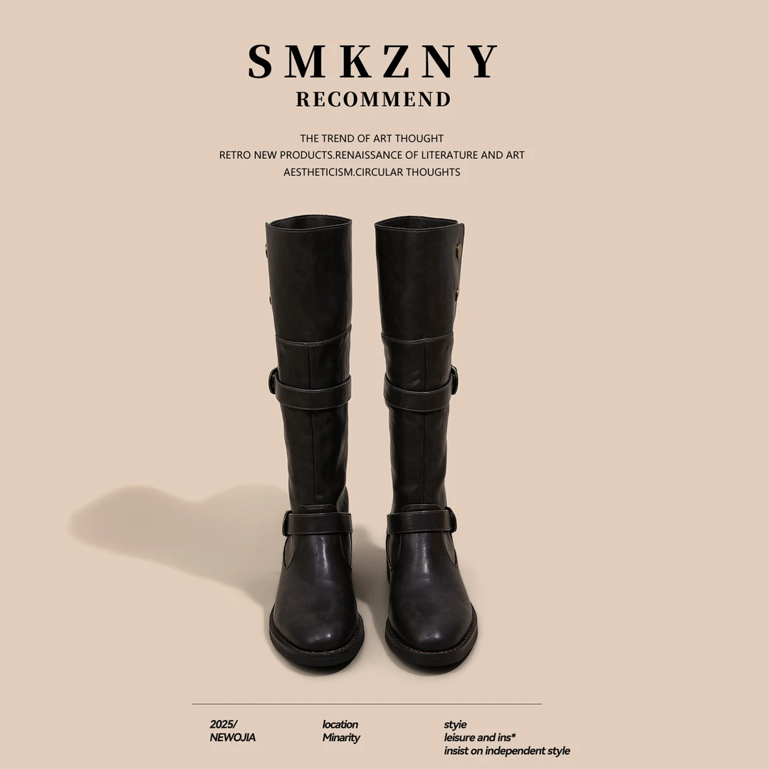 不过膝长筒靴女2025秋季新款爆款高筒靴厚底复古西部时尚骑士长靴