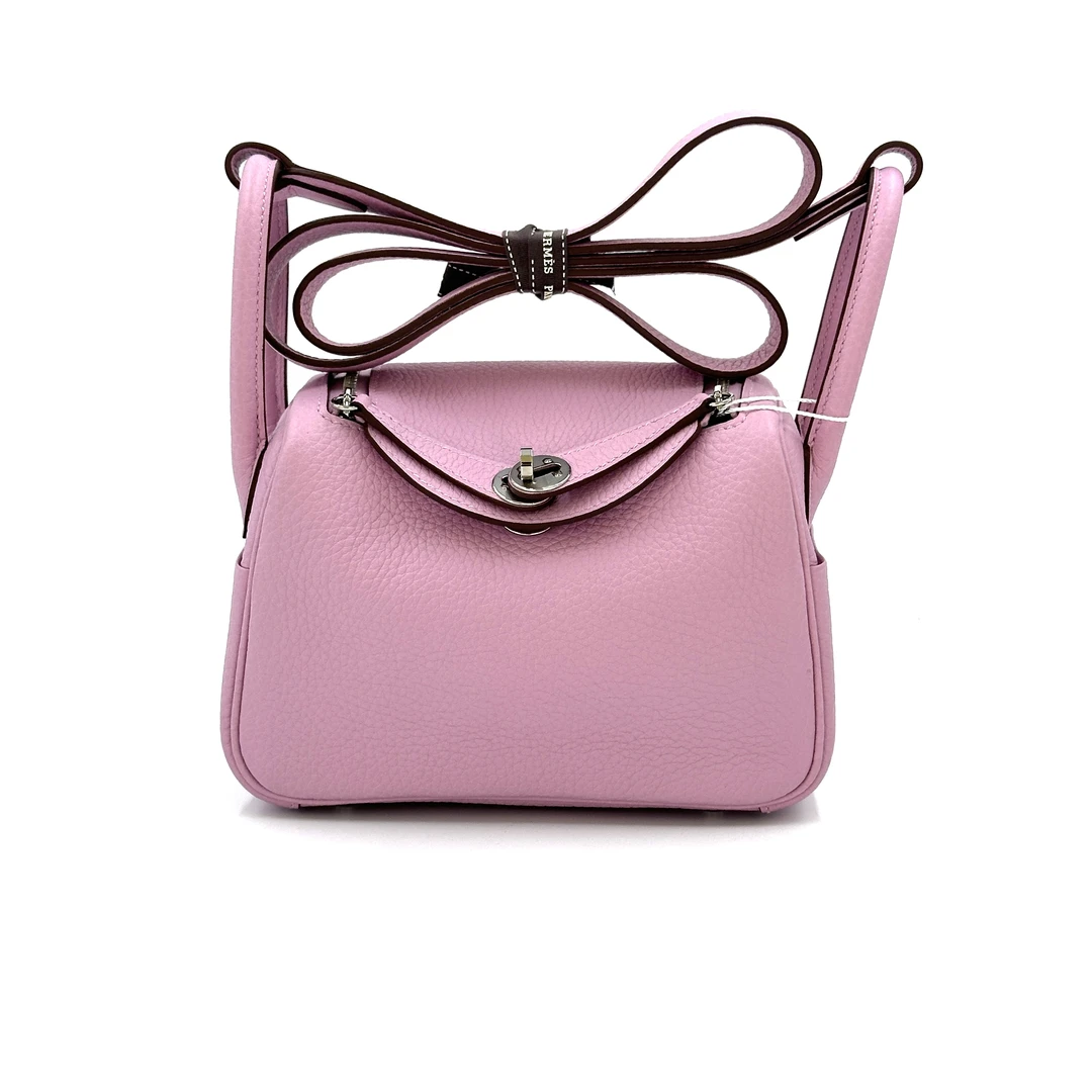 未使用 Hermes/爱马仕 mini Lindy x9锦葵紫银扣 u刻tc皮全新全套