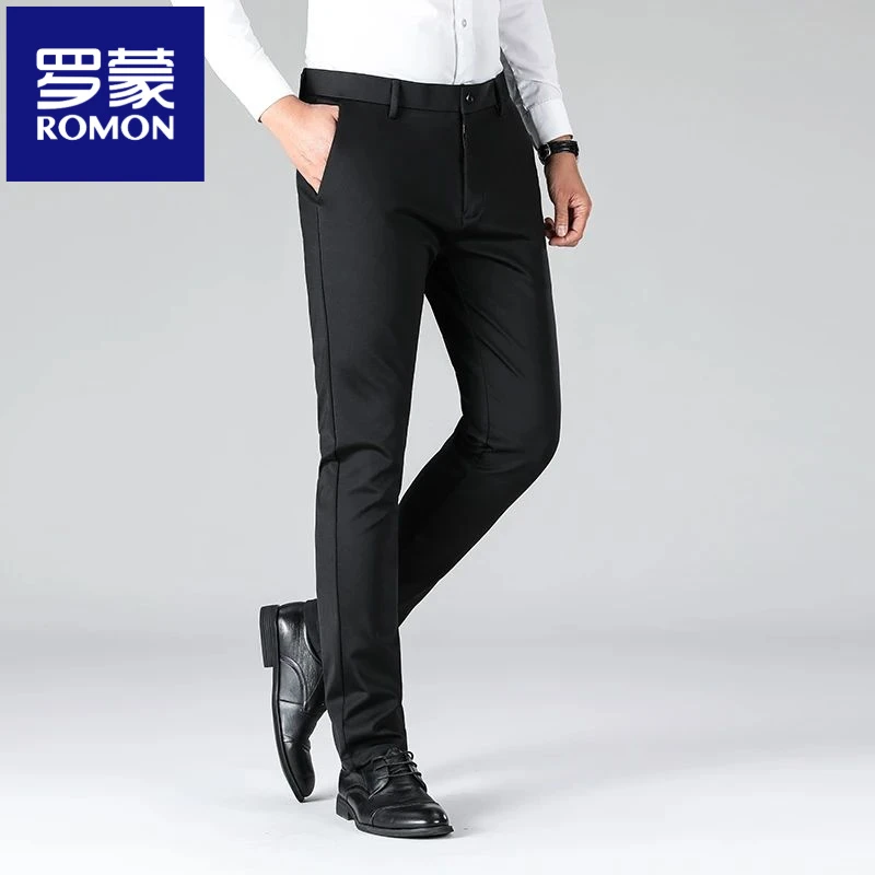 罗蒙时尚春秋款修身直筒高弹力商务休闲裤正装西裤男裤抗皱免烫