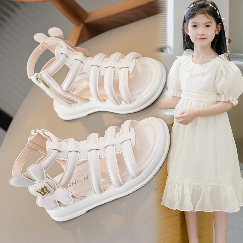 女童凉鞋夏季2025新款儿童罗马鞋中大童软底露趾小女孩公主鞋洋气