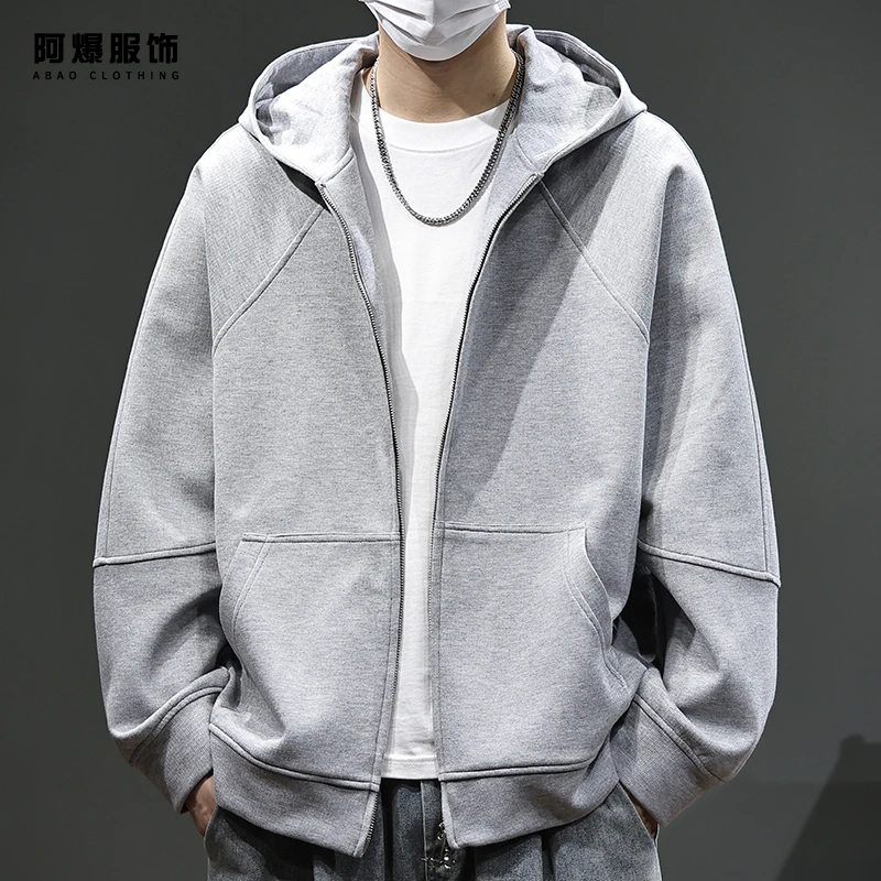 【阿爆服饰】连帽卫衣男秋季新款重磅夹克美式运动休闲男士开衫外套