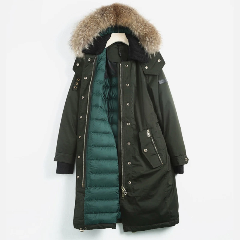 T-Y0010高端拉链连帽羽绒棉服中长款带可拆卸毛领女款冬季大毛领