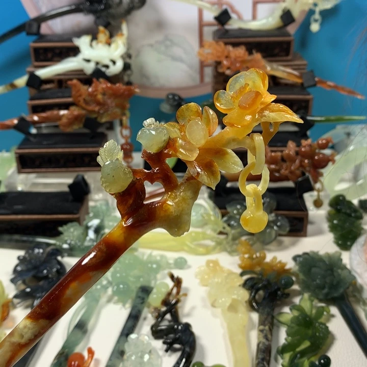 未镶嵌蛇纹石玉发簪未*