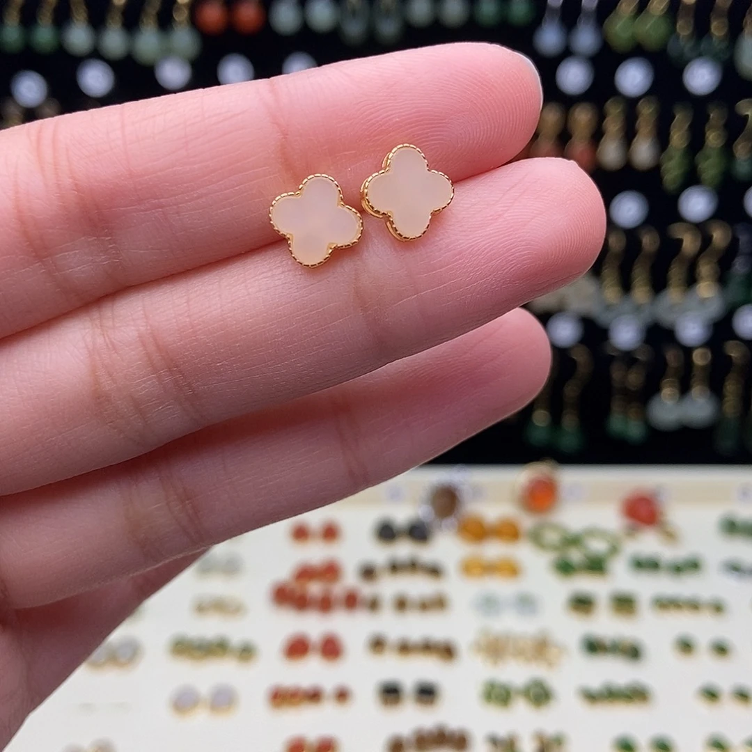 和田玉银S925镀金镶嵌耳饰