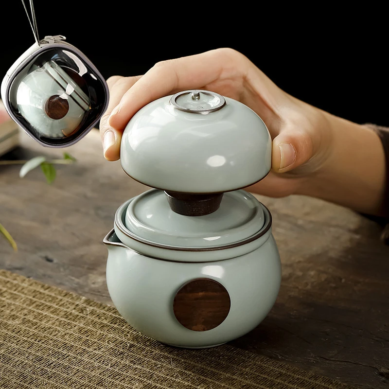 汝窑旅行茶具套装便携式快客杯户外露营喝茶神器创意陶瓷礼物