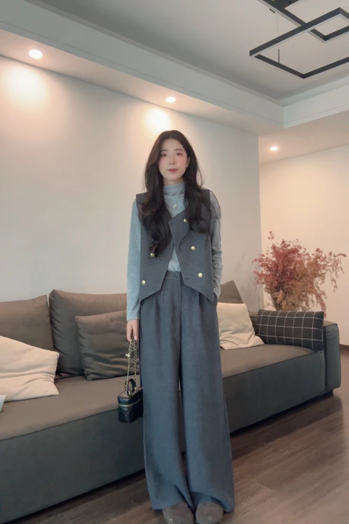 Y668820-马甲针织打底衫直筒裤三件套女秋高级感显瘦气质洋气时尚