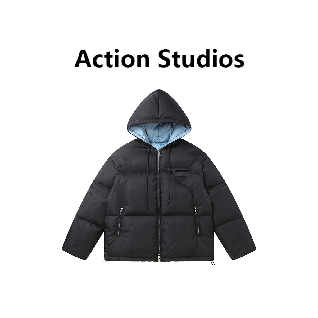 Action Studios【拉达蓝】撞色带帽鹅绒服9311