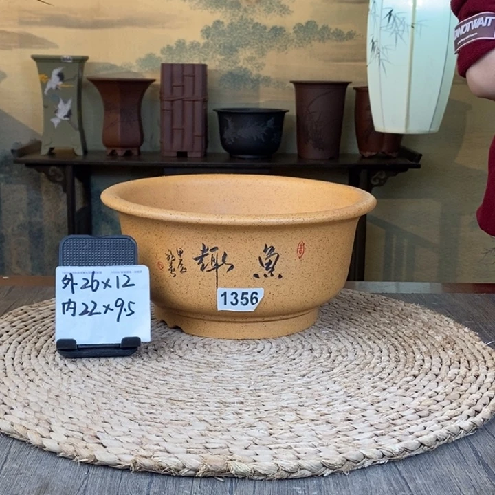 用***5花盆紫砂  正品柴烧鱼趣碗两只1356