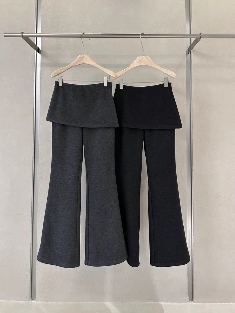 周日见 泡菜订单款 加厚微喇屁帘喇叭裤假两件