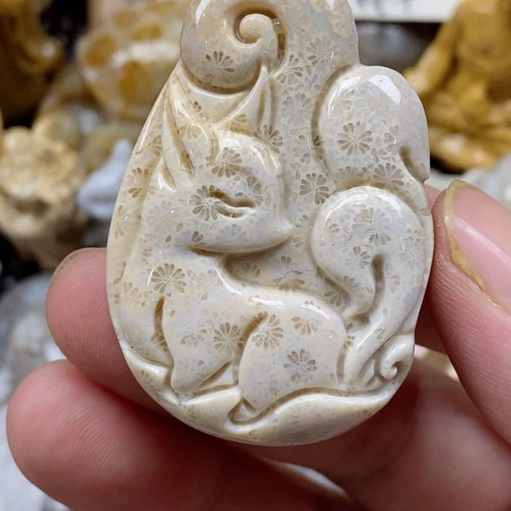 颈饰未镶嵌硅化珊瑚（珊瑚玉）