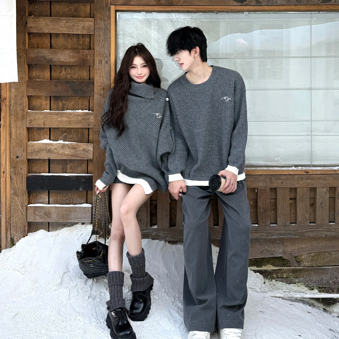 情侣装毛衣女款爆款2025新款洋气法式不规则斗篷费尔岛针织上衣