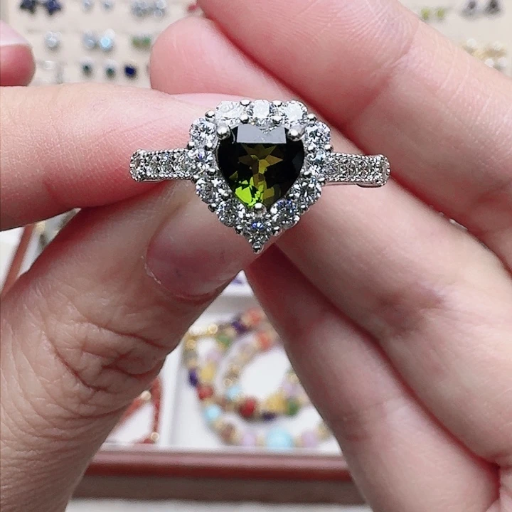 碧玺戒指银S925镶嵌戒指