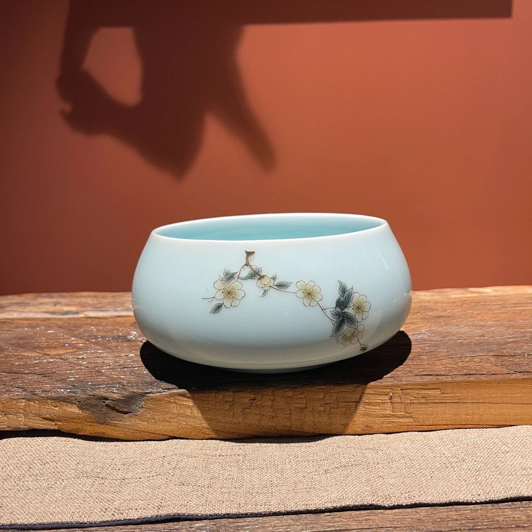 鲁青瓷青藤花茶洗167（口径14cm   高8cm )