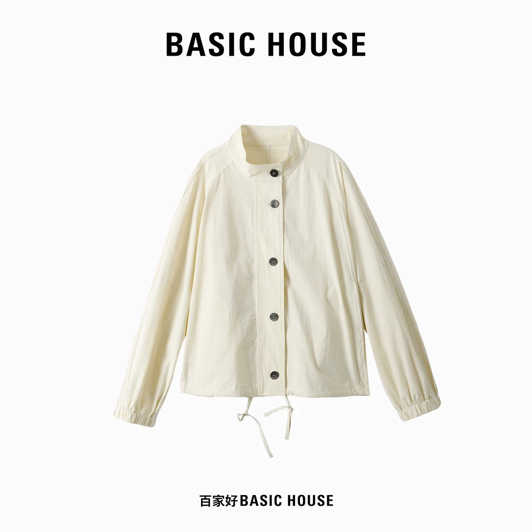 Basic House/百家好2025新款设计感抽绳百搭翻领衬衫外套2922XX