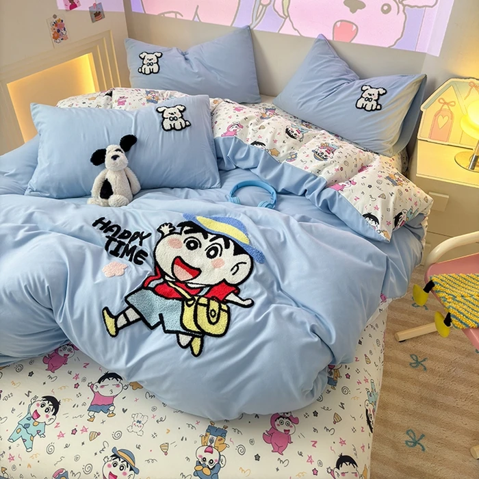 原创-毛巾刺绣+印花可爱四件套学生宿舍床上三件套床品床上四件套