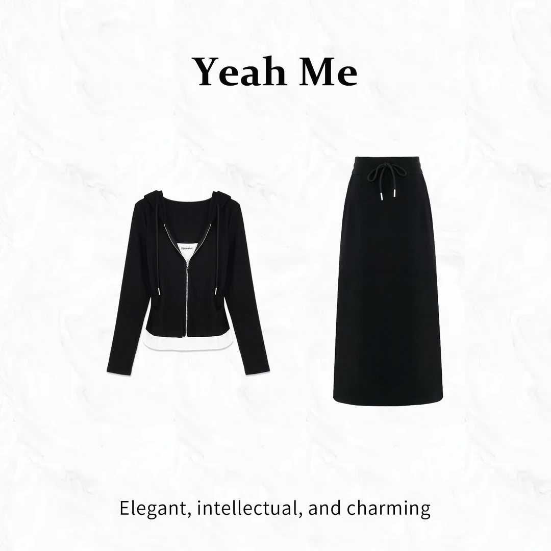 Yeah Me/也觅【海岛漫调】秋季新款时尚休闲风气质显瘦半身裙套装