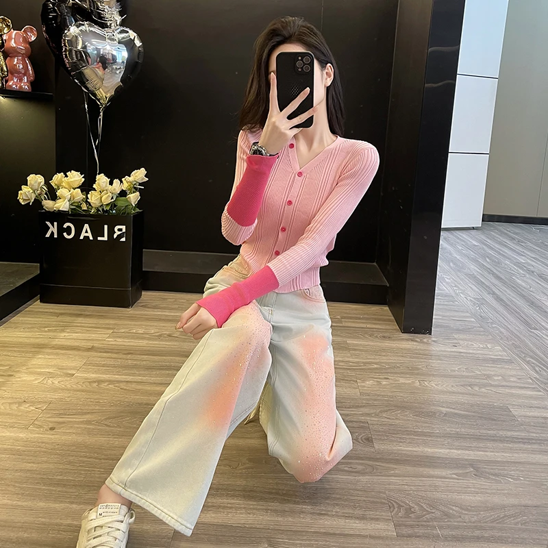 打底衫时尚2025套装辣妹风小香风原宿风修身薄款气质两件套阔腿