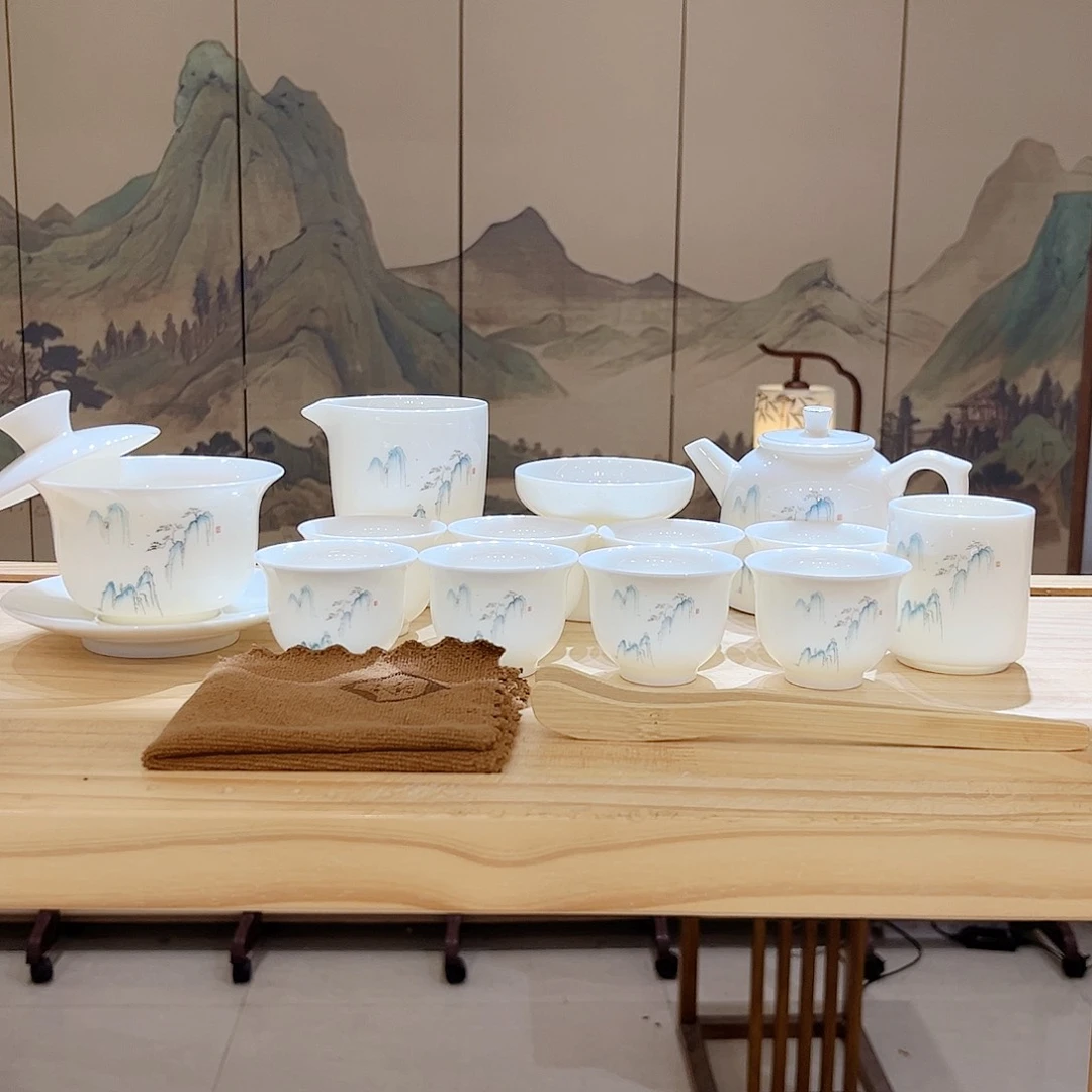 【都彩】高山流水羊脂玉瓷16头