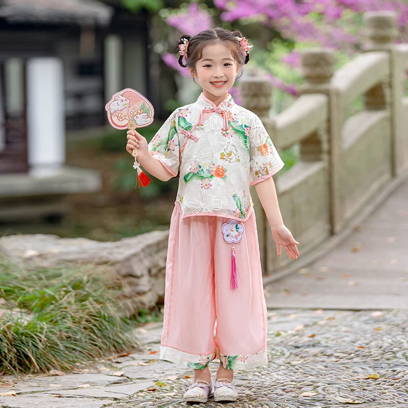 【5.3万人收藏】汉服套装女童夏季中国风旗袍短袖唐装新中式儿童六